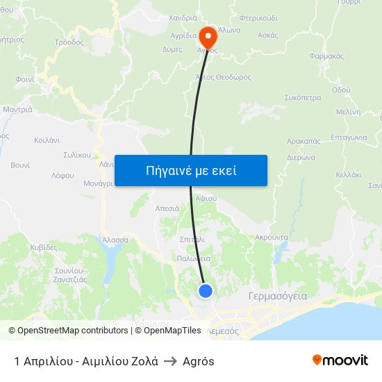 1 Απριλίου - Αιμιλίου Ζολά to Agrós map