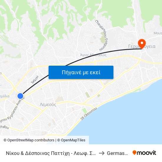 Νίκου & Δέσποινας Παττίχη - Λεωφ. Σπ. Κυπριανού to Germasogeia map