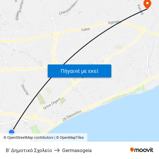 Β' Δημοτικό Σχολείο to Germasogeia map