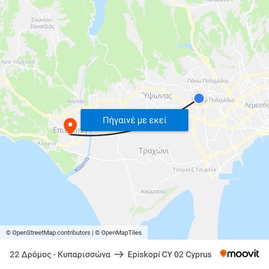 22 Δρόμος - Κυπαρισσώνα to Episkopí CY 02 Cyprus map