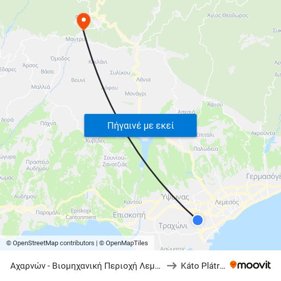 Αχαρνών - Βιομηχανική Περιοχή Λεμεσού to Káto Plátres map