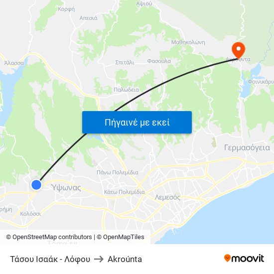 Τάσου Ισαάκ - Λόφου to Akroúnta map