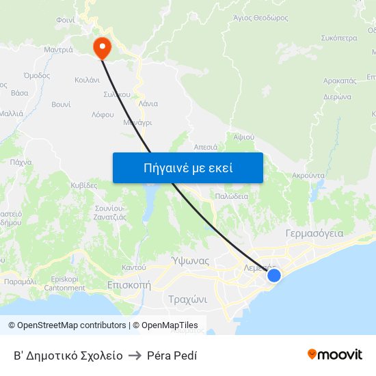 Β' Δημοτικό Σχολείο to Péra Pedí map