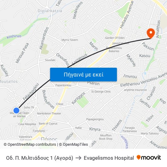 Οδ. Π. Μιλτιάδους 1 (Αγορά) to Evagelismos Hospital map