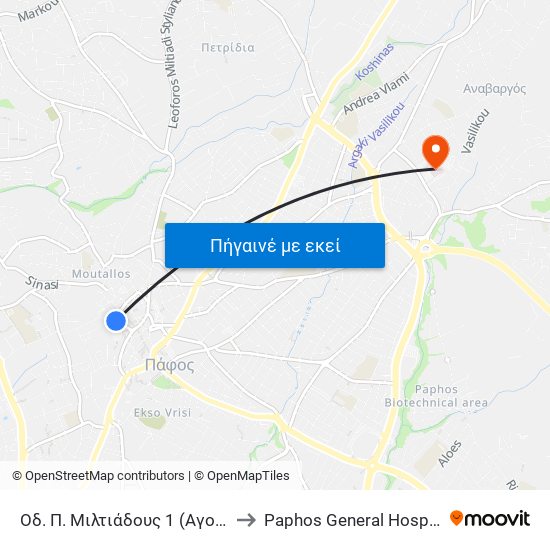 Οδ. Π. Μιλτιάδους 1 (Αγορά) to Paphos General Hospital map