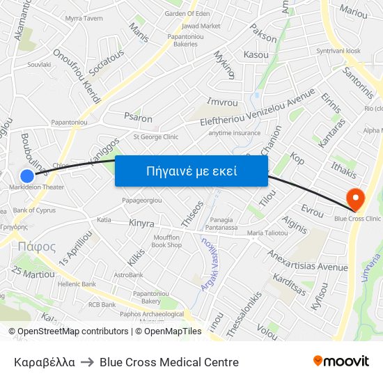 Καραβέλλα to Blue Cross Medical Centre map