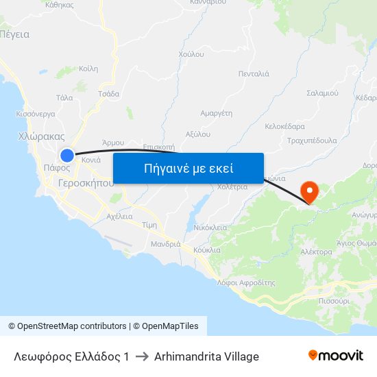 Λεωφόρος Ελλάδος 1 to Arhimandrita Village map