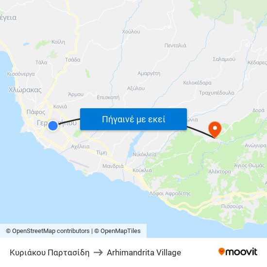 Κυριάκου Παρτασίδη to Arhimandrita Village map