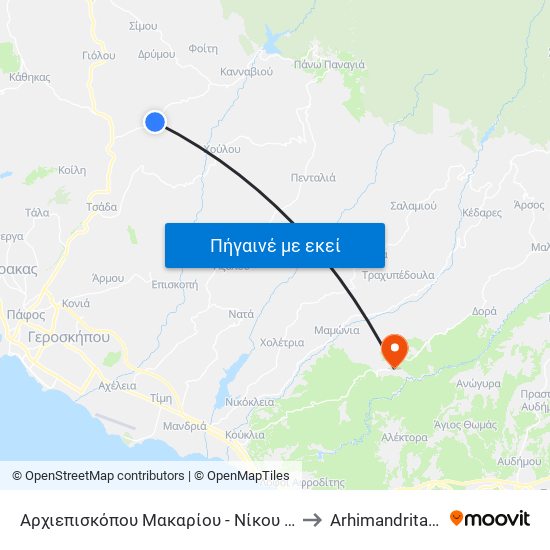 Αρχιεπισκόπου Μακαρίου - Νίκου Καραπατάκη 1 to Arhimandrita Village map