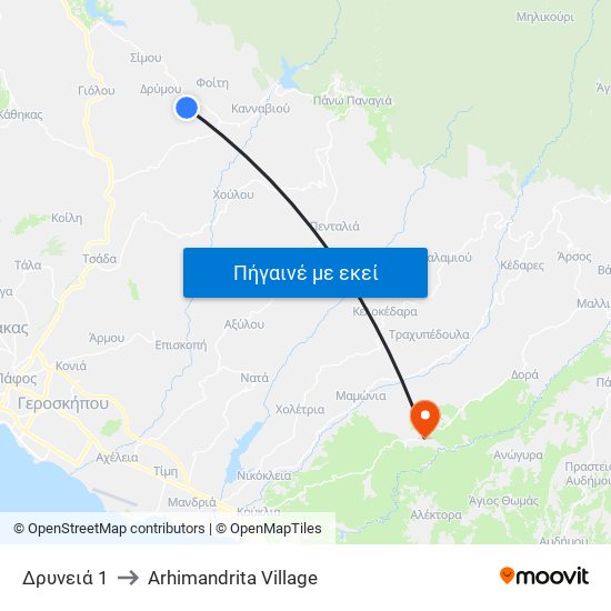 Δρυνειά 1 to Arhimandrita Village map