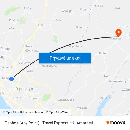 Paphos (Any Point) - Travel Express to Amargeti map