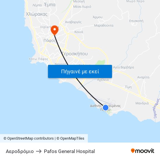 Αεροδρόμιο to Pafos General Hospital map