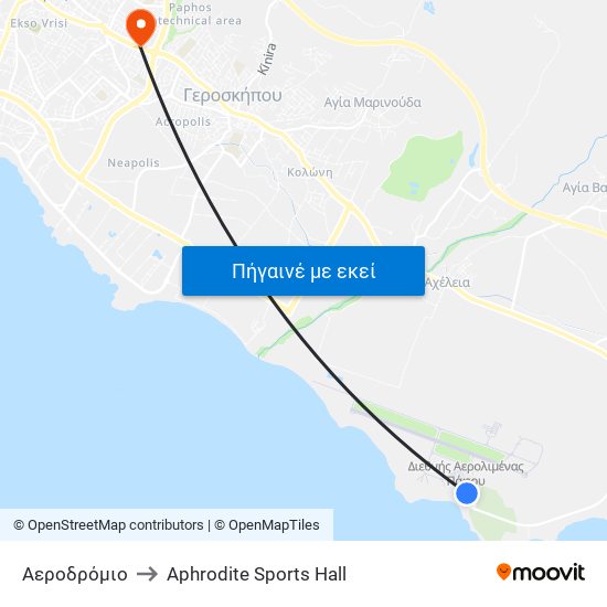 Αεροδρόμιο to Aphrodite Sports Hall map