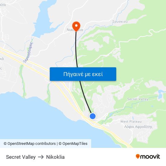 Secret Valley to Nikoklia map