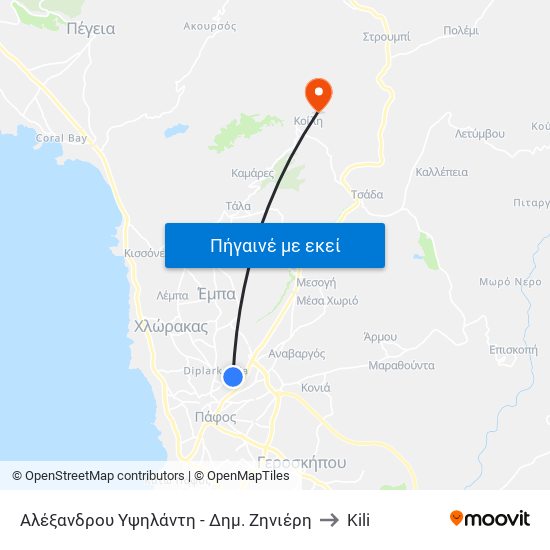 Αλέξανδρου Υψηλάντη - Δημ. Ζηνιέρη to Kili map