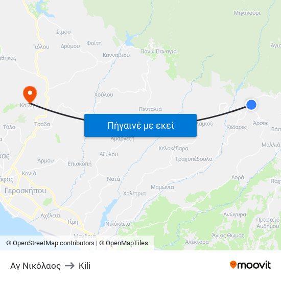 Αγ Νικόλαος to Kili map