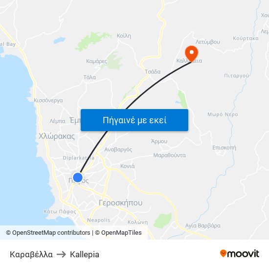 Καραβέλλα to Kallepia map