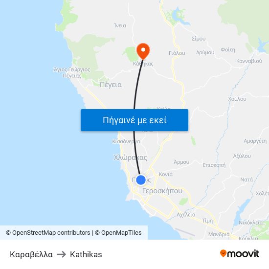 Καραβέλλα to Kathikas map