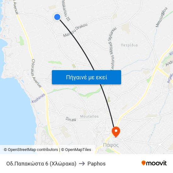 Οδ.Παπακώστα 6 (Χλώρακα) to Paphos map