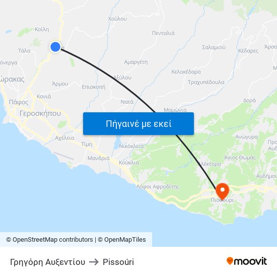 Γρηγόρη Αυξεντίου to Pissoúri map