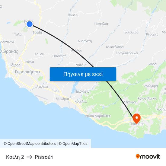 Κοίλη 2 to Pissoúri map