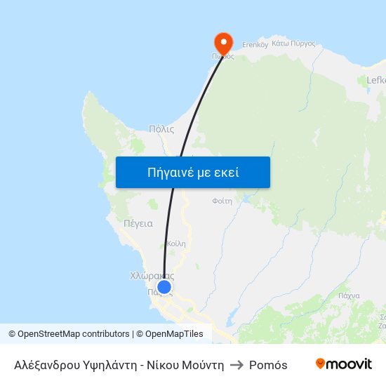 Αλέξανδρου Υψηλάντη - Νίκου Μούντη to Pomós map