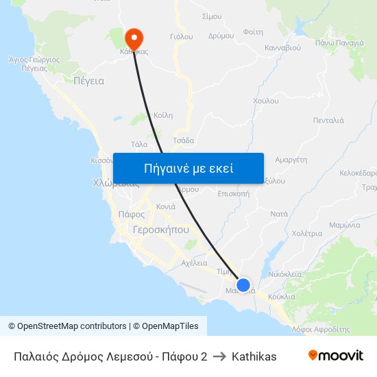 Παλαιός Δρόμος Λεμεσού - Πάφου 2 to Kathikas map