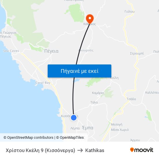 Χρίστου Κκέλη 9 (Κισσόνεργα) to Kathikas map