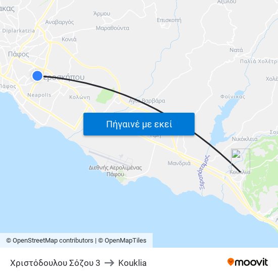 Χριστόδουλου Σόζου 3 to Kouklia map