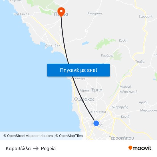 Καραβέλλα to Pégeia map