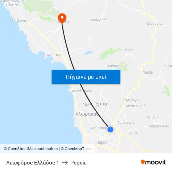 Λεωφόρος Ελλάδος 1 to Pégeia map