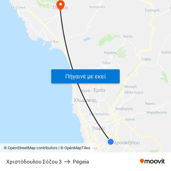 Χριστόδουλου Σόζου 3 to Pégeia map