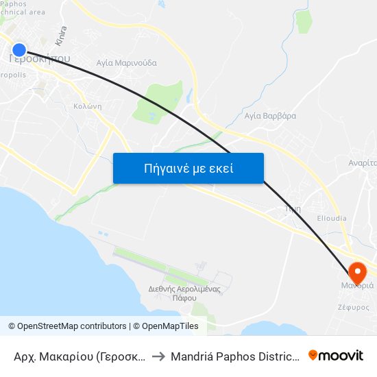 Αρχ. Μακαρίου (Γεροσκήπου) 2 to Mandriá Paphos District Cyprus map