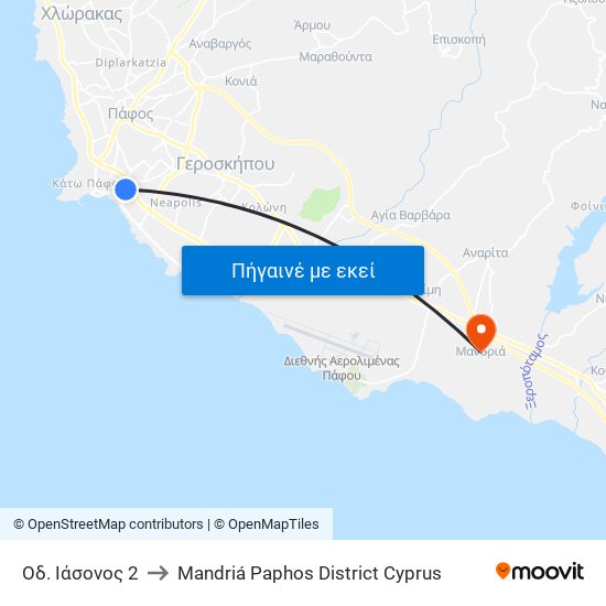 Οδ. Ιάσονος 2 to Mandriá Paphos District Cyprus map