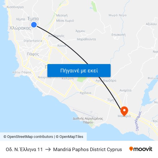 Οδ. Ν. Έλληνα 11 to Mandriá Paphos District Cyprus map