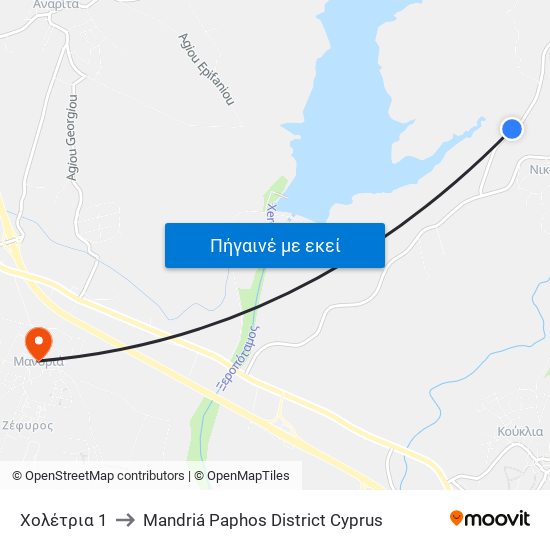 Χολέτρια 1 to Mandriá Paphos District Cyprus map