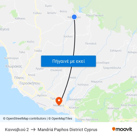 Κανναβιού 2 to Mandriá Paphos District Cyprus map