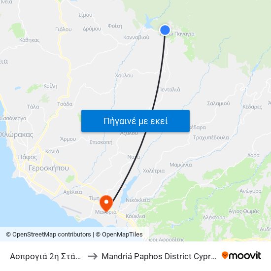 Ασπρογιά 2η Στάση to Mandriá Paphos District Cyprus map