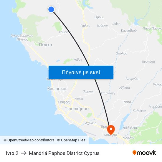 Ίνια 2 to Mandriá Paphos District Cyprus map