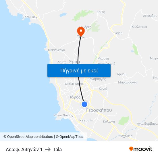 Λεωφ. Αθηνών 1 to Tála map