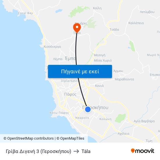 Γρίβα Διγενή 3 (Γεροσκήπου) to Tála map