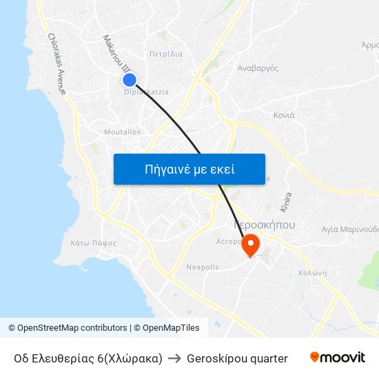 Οδ Ελευθερίας 6(Χλώρακα) to Geroskípou quarter map
