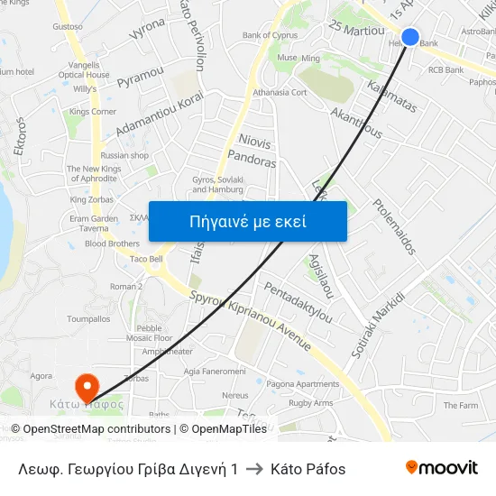Λεωφ. Γεωργίου Γρίβα Διγενή 1 to Káto Páfos map
