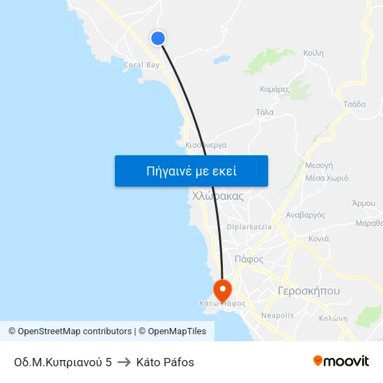 Οδ.Μ.Κυπριανού 5 to Káto Páfos map