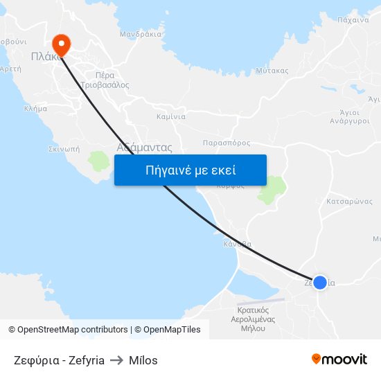 Ζεφύρια - Zefyria to Mílos map