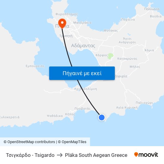 Τσιγκάρδο - Tsigardo to Pláka South Aegean Greece map