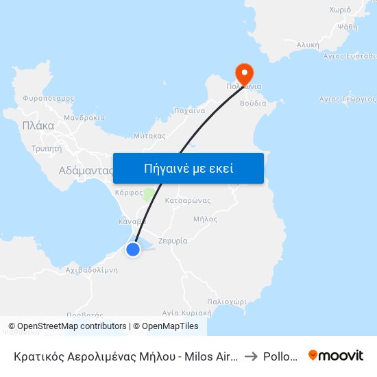 Κρατικός Αερολιμένας Μήλου - Milos Airport to Pollonia map