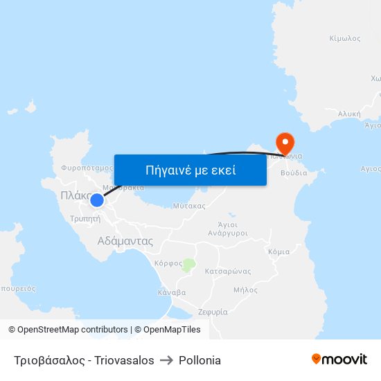 Τριοβάσαλος - Triovasalos to Pollonia map
