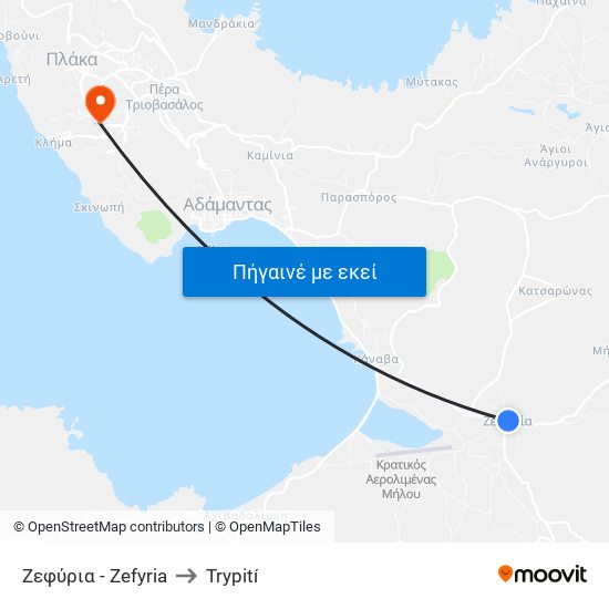 Ζεφύρια - Zefyria to Trypití map