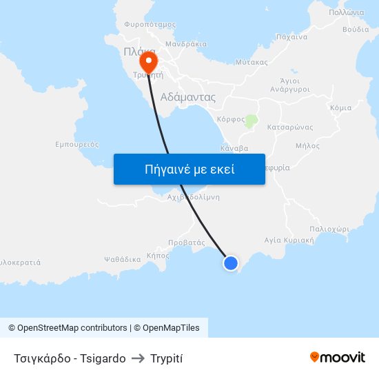 Τσιγκάρδο - Tsigardo to Trypití map